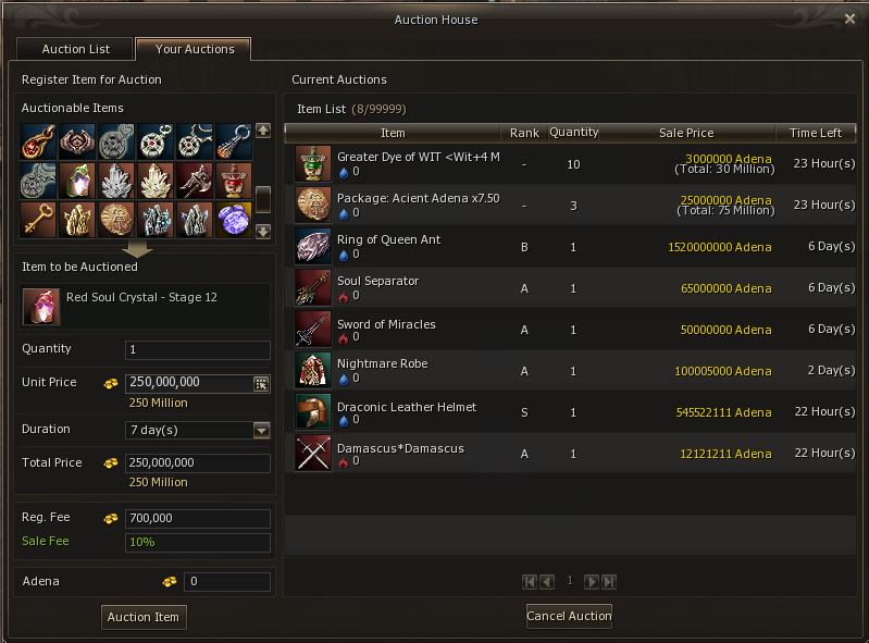 Item listing / posting screen