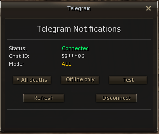 Alert settings, connection test, and disconnect